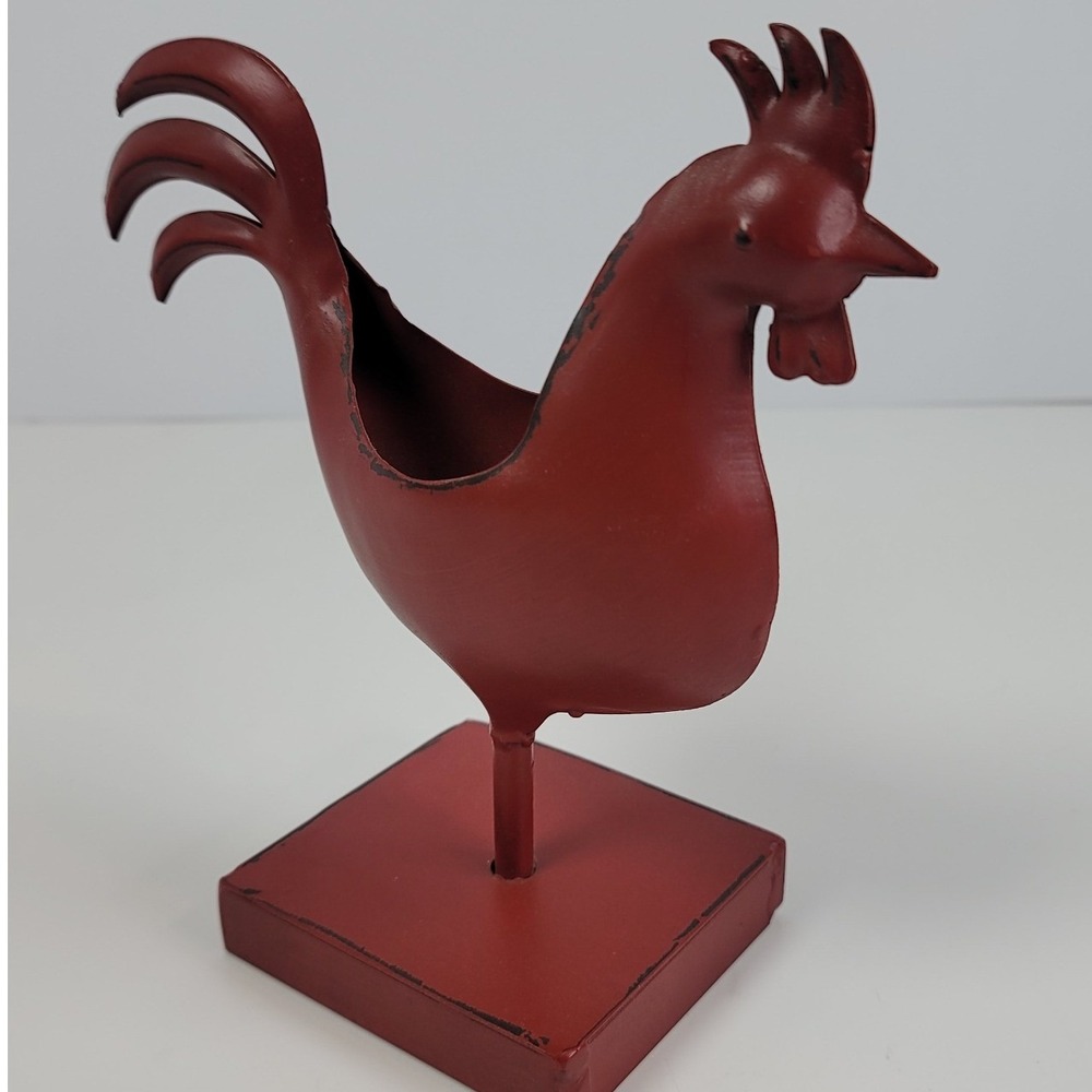 Rustic Red Metal Rooster Tealight Candle Holder Farmhouse Decor KC509UR